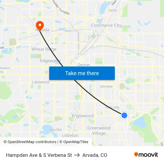 Hampden Ave & S Verbena St to Arvada, CO map