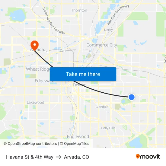 Havana St & 4th Way to Arvada, CO map