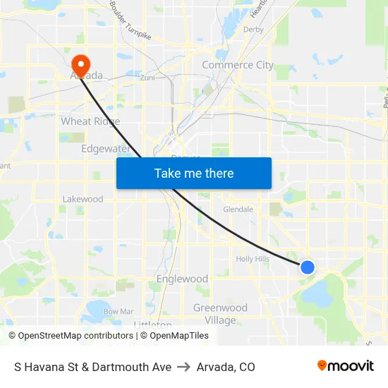 S Havana St & Dartmouth Ave to Arvada, CO map