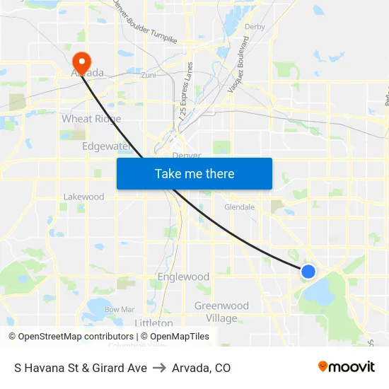 S Havana St & Girard Ave to Arvada, CO map