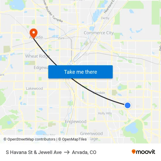 S Havana St & Jewell Ave to Arvada, CO map