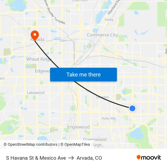 S Havana St & Mexico Ave to Arvada, CO map