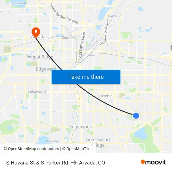 S Havana St & S Parker Rd to Arvada, CO map