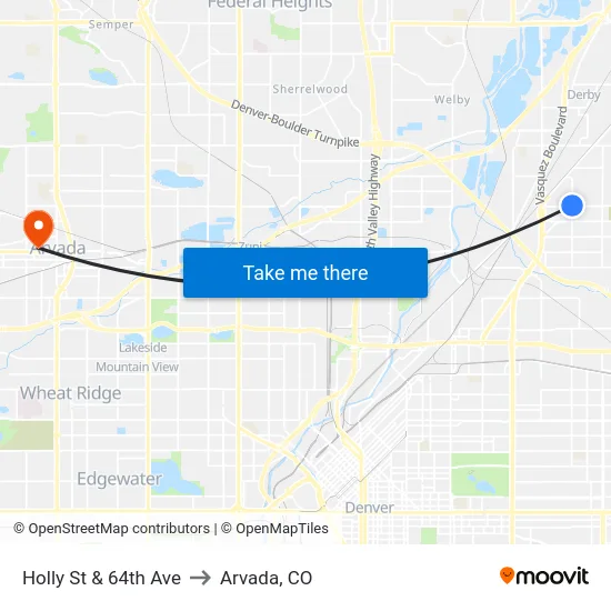 Holly St & 64th Ave to Arvada, CO map
