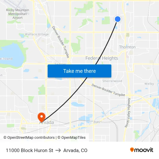 11000 Block Huron St to Arvada, CO map
