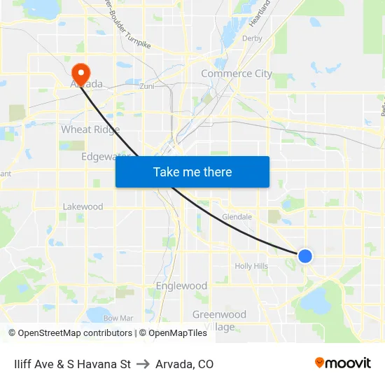 Iliff Ave & S Havana St to Arvada, CO map