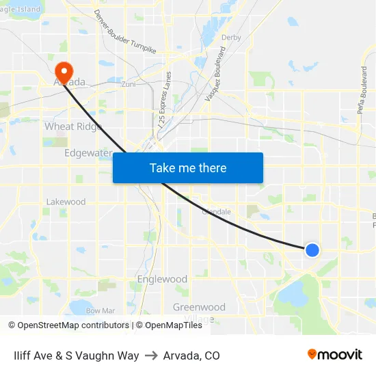 Iliff Ave & S Vaughn Way to Arvada, CO map