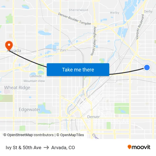 Ivy St & 50th Ave to Arvada, CO map