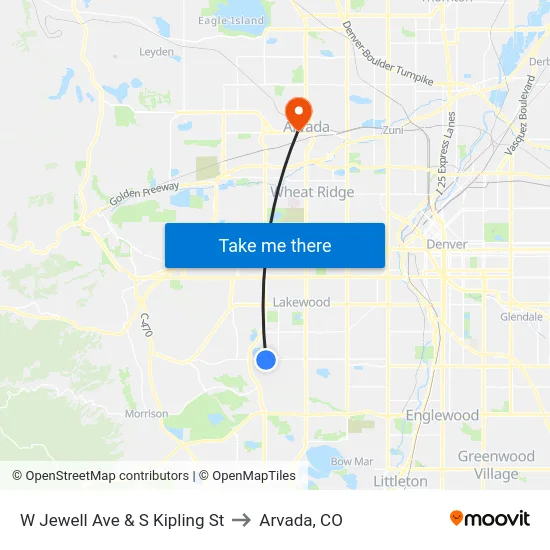 W Jewell Ave & S Kipling St to Arvada, CO map