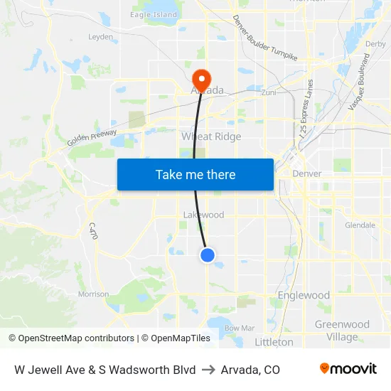W Jewell Ave & S Wadsworth Blvd to Arvada, CO map