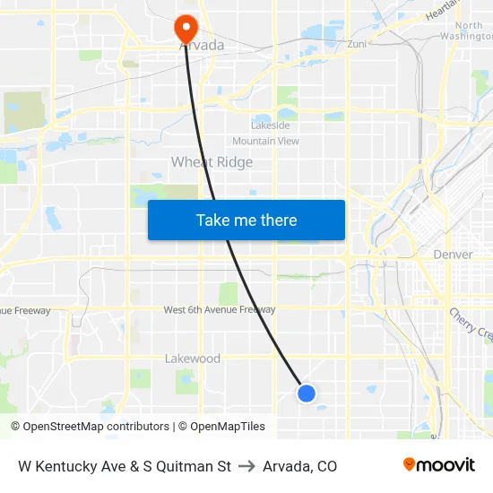 W Kentucky Ave & S Quitman St to Arvada, CO map