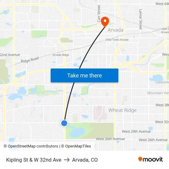 Kipling St & W 32nd Ave to Arvada, CO map