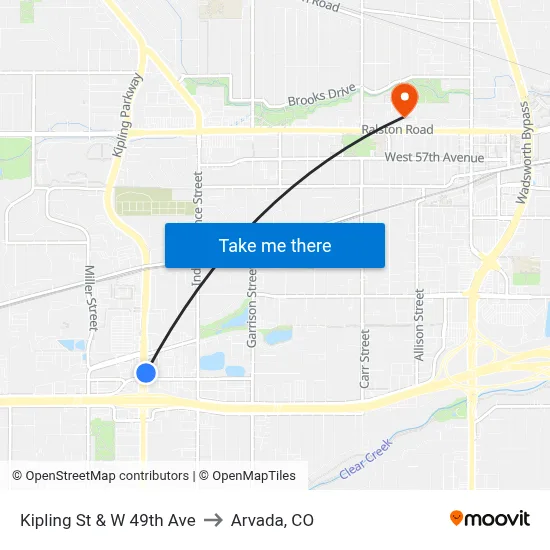 Kipling St & W 49th Ave to Arvada, CO map