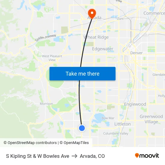 S Kipling St & W Bowles Ave to Arvada, CO map