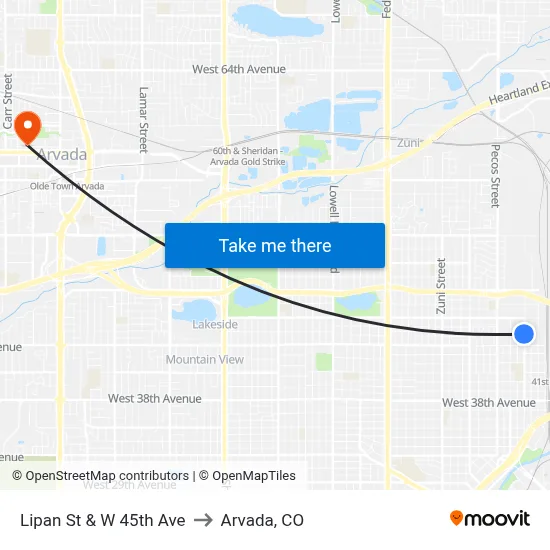 Lipan St & W 45th Ave to Arvada, CO map