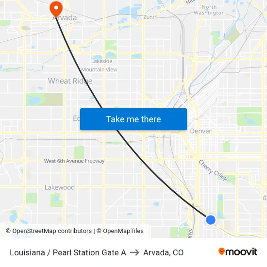 Louisiana / Pearl Station Gate A to Arvada, CO map