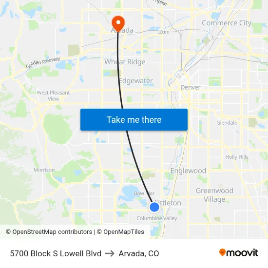 5700 Block S Lowell Blvd to Arvada, CO map
