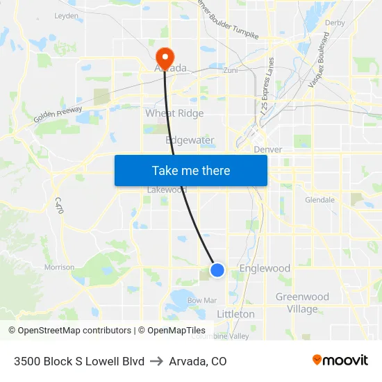 3500 Block S Lowell Blvd to Arvada, CO map