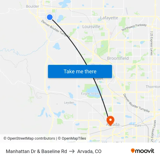 Manhattan Dr & Baseline Rd to Arvada, CO map