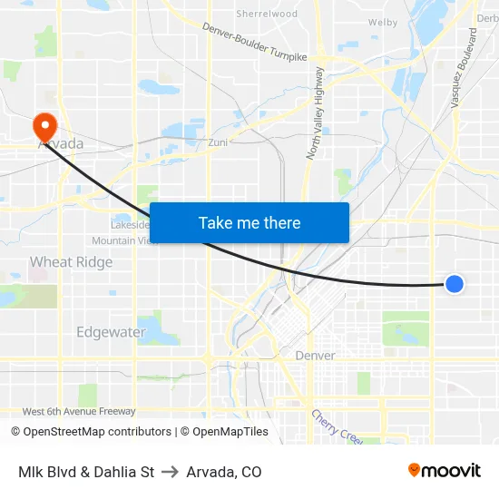 Mlk Blvd & Dahlia St to Arvada, CO map