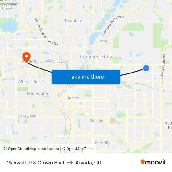 Maxwell Pl & Crown Blvd to Arvada, CO map