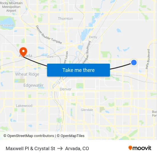Maxwell Pl & Crystal St to Arvada, CO map