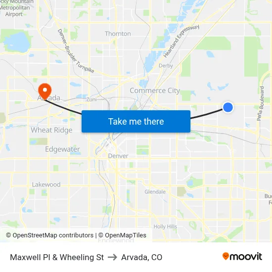 Maxwell Pl & Wheeling St to Arvada, CO map