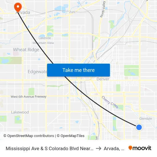 Mississippi Ave & S Colorado Blvd Nearside to Arvada, CO map