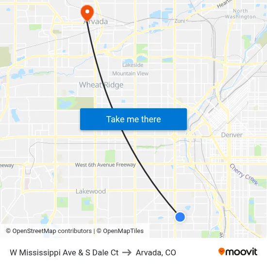 W Mississippi Ave & S Dale Ct to Arvada, CO map