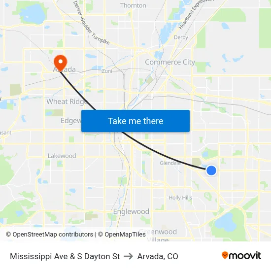 Mississippi Ave & S Dayton St to Arvada, CO map