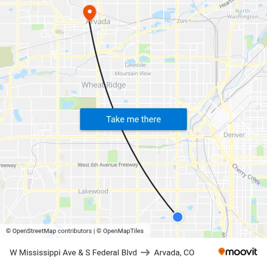 W Mississippi Ave & S Federal Blvd to Arvada, CO map