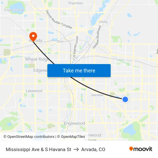 Mississippi Ave & S Havana St to Arvada, CO map
