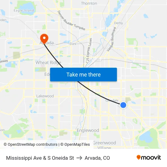 Mississippi Ave & S Oneida St to Arvada, CO map
