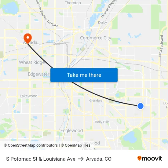 S Potomac St & Louisiana Ave to Arvada, CO map