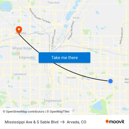 Mississippi Ave & S Sable Blvd to Arvada, CO map