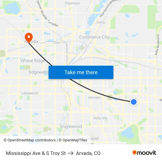 Mississippi Ave & S Troy St to Arvada, CO map
