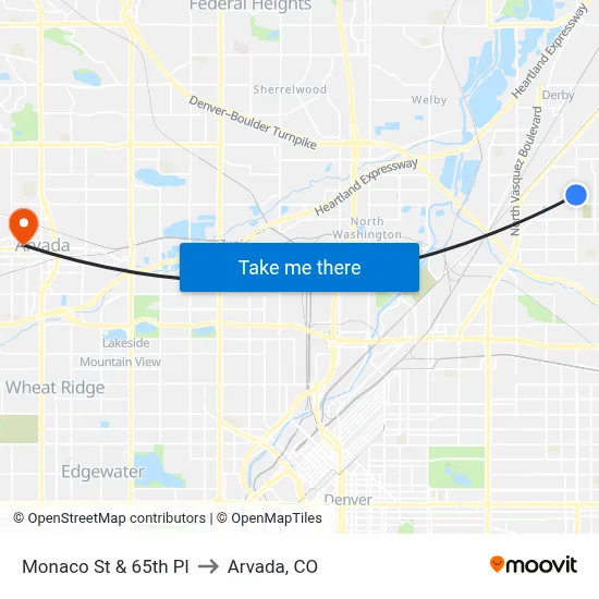 Monaco St & 65th Pl to Arvada, CO map