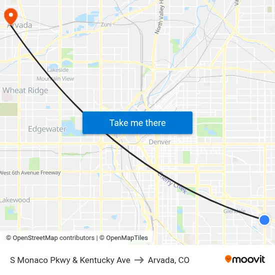 S Monaco Pkwy & Kentucky Ave to Arvada, CO map