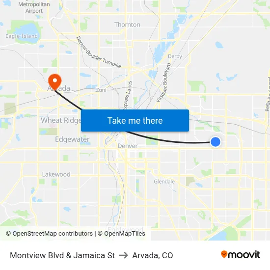 Montview Blvd & Jamaica St to Arvada, CO map