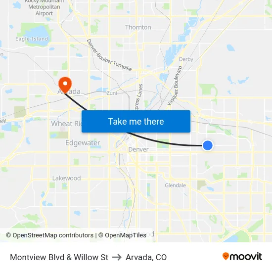 Montview Blvd & Willow St to Arvada, CO map