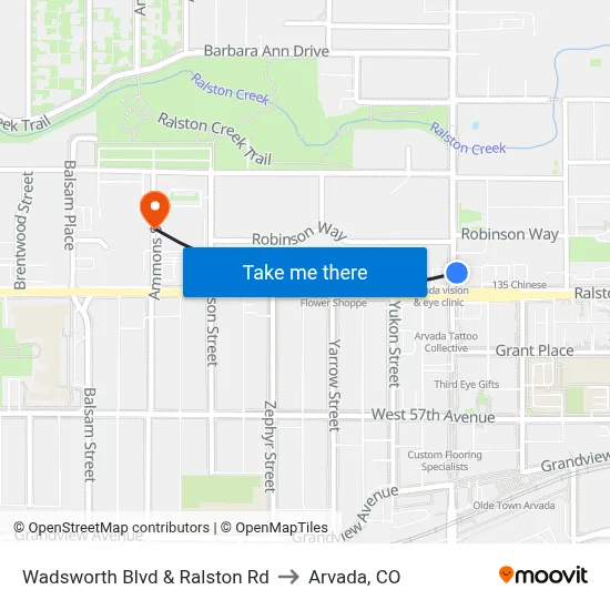 Wadsworth Blvd & Ralston Rd to Arvada, CO map