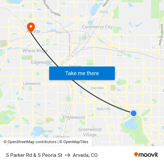S Parker Rd & S Peoria St to Arvada, CO map