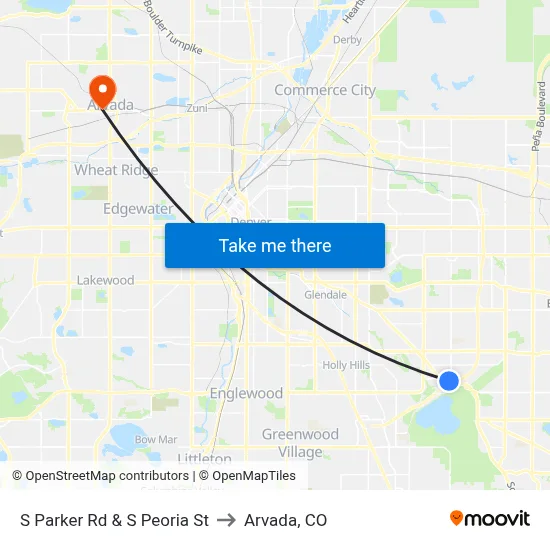 S Parker Rd & S Peoria St to Arvada, CO map