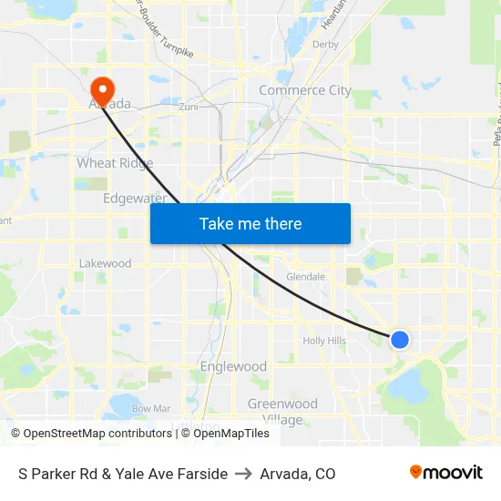 S Parker Rd & Yale Ave Farside to Arvada, CO map