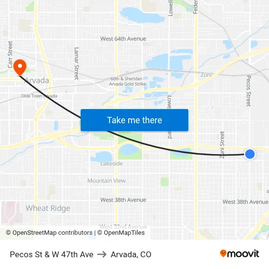 Pecos St & W 47th Ave to Arvada, CO map