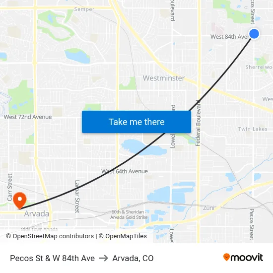 Pecos St & W 84th Ave to Arvada, CO map
