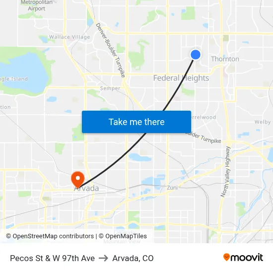 Pecos St & W 97th Ave to Arvada, CO map
