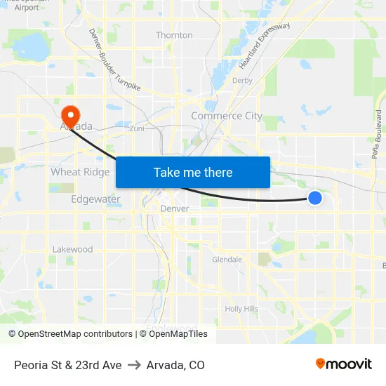 Peoria St & 23rd Ave to Arvada, CO map