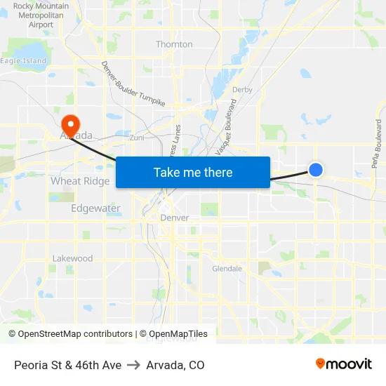 Peoria St & 46th Ave to Arvada, CO map