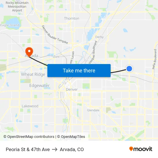 Peoria St & 47th Ave to Arvada, CO map